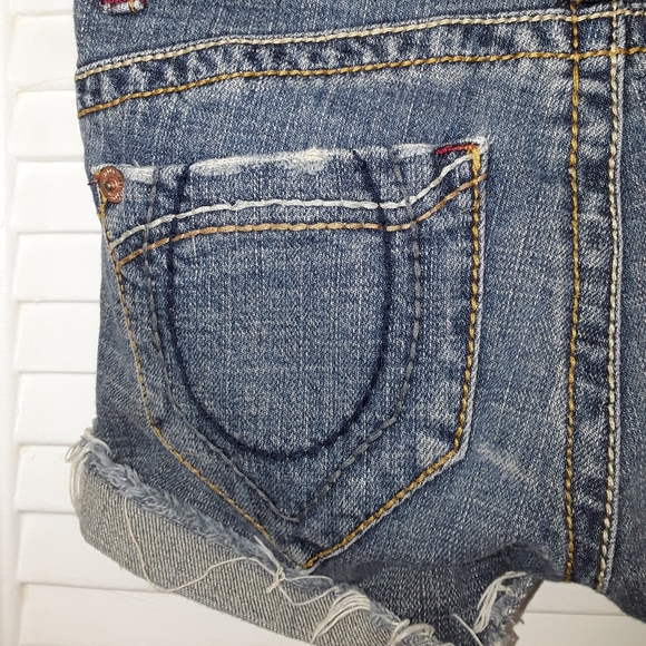 Denim Distressed Ripped Frayed Jeans Shorts - Picture 4 of 8